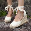 Ankle Lace Up Wedges Sandals Women Summer Closed Toe Espadrille Platform Sandles Woman High Heels Gladiator Sandalias Mujer 43