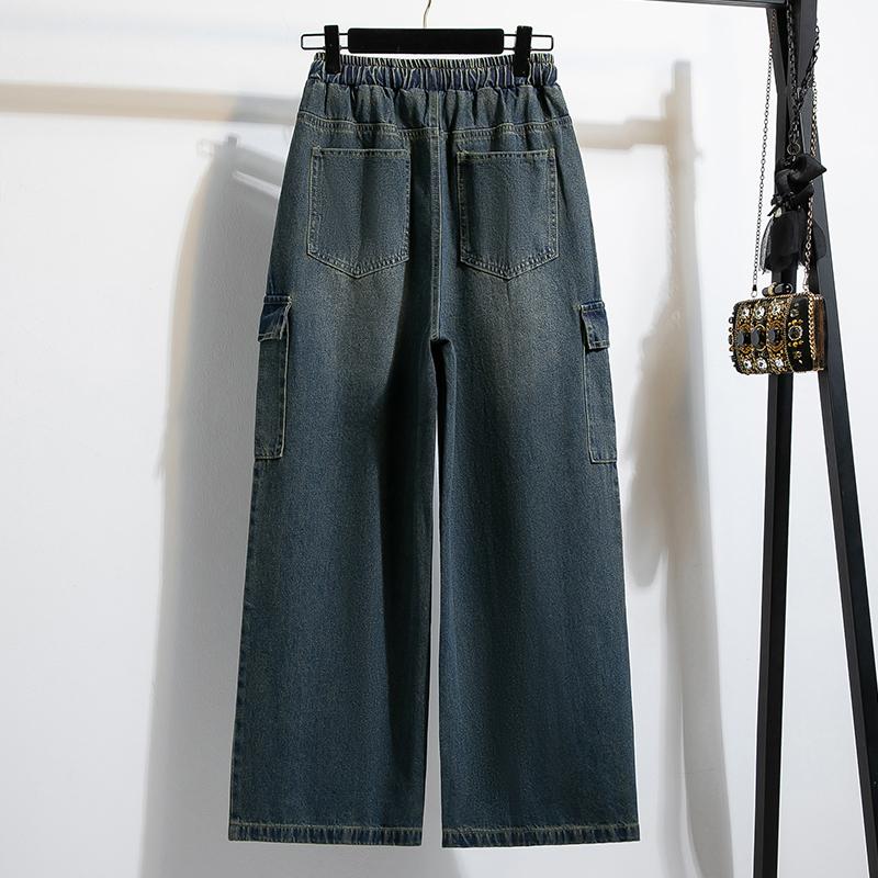 DIMANAF Plus Size Women Jeans Long Pants Thick Denim Cotton Loose Casual Elastic Waist Vintage Lady Winter Autumn