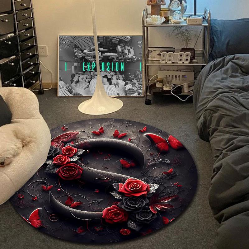 Boho Round Peacock Multicolor Area Rug, Non-Slip Floor Mat for Bedroom