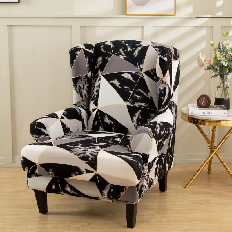 Stretch Spandex Wing Chair Cover Elastic Relax Armchair Slipcovers Wingback Sofa Protector with Seat Cushion Cover Home Decor