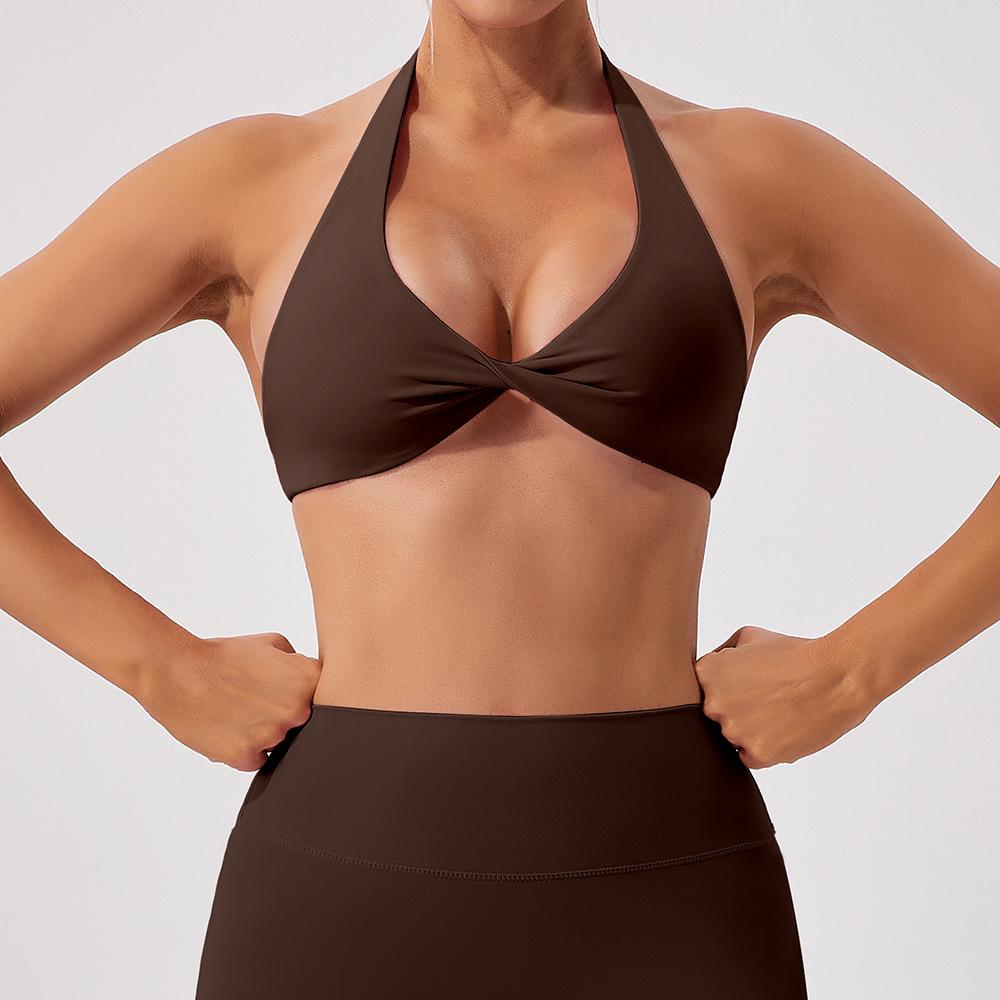 

Трансграничный спортивный топ-халтер для занятий йогой с противоударной поддержкой и стильным дизайном спины XL коричневый