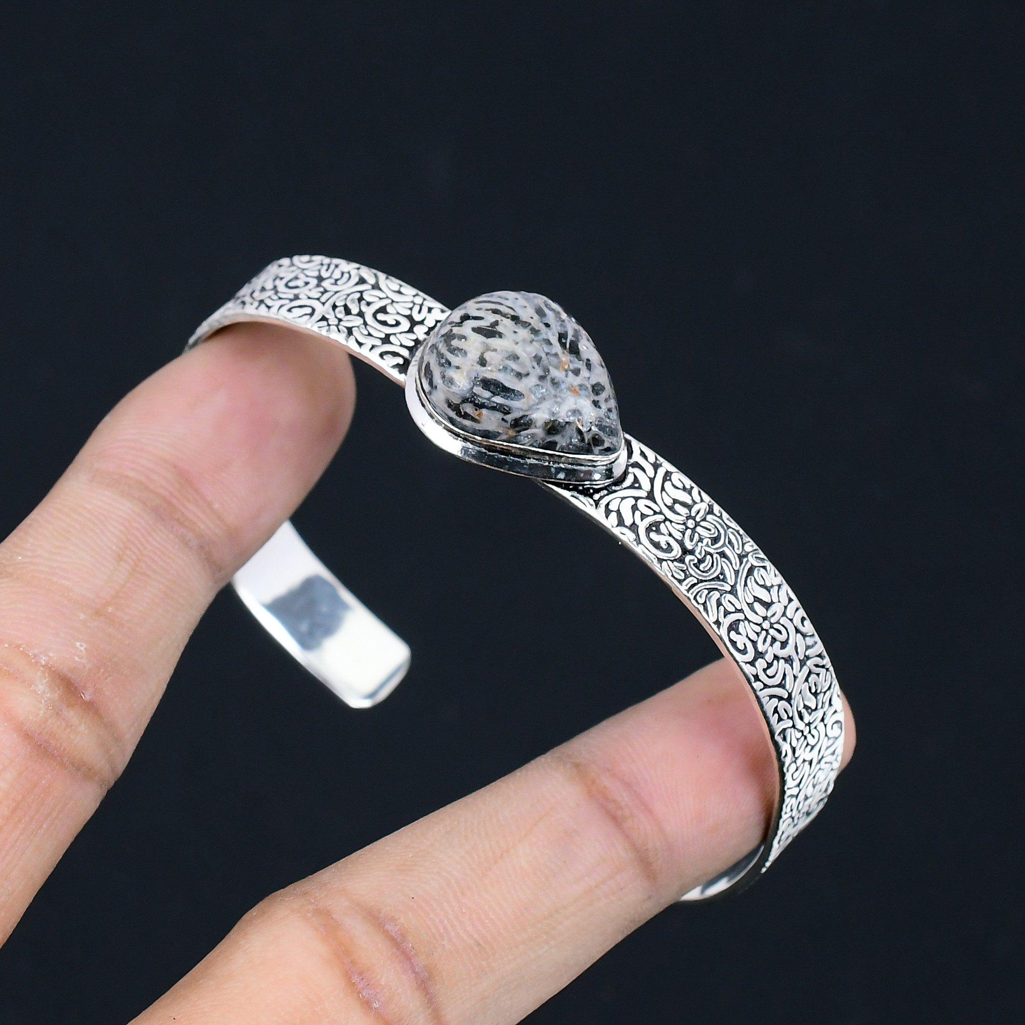 

Sisters Day Sale Stingray Coral Gemstone Sterling Silver Wife Bangle Bracelet Adjustable