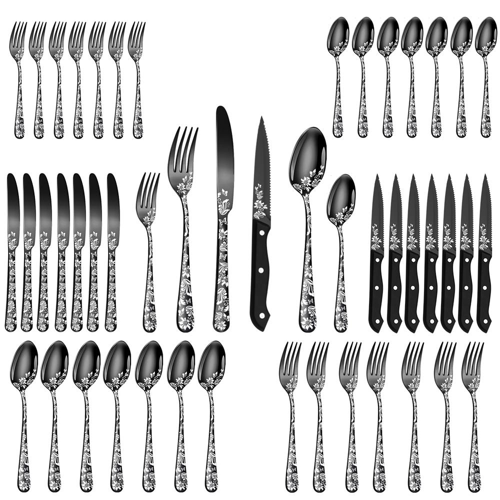 48PCS Stainless Steel Silverware Set Mirror-Polished Cutlery Flatware Set 8 Steak Knives 8 Dinner