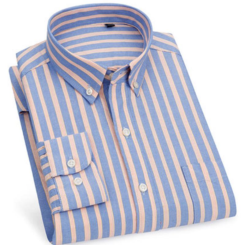 New, Spring Korean Version Shirt Men's Cotton Oxford Spinning Non-ironing Casual Versatile Long-sleeved Striped Shirt Men's
