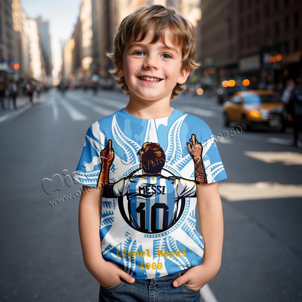 3D Print Messi Football for 2-14 Years Old Summer 2026 Kids Clothes Cool T-shirts for Children Stich Boys Children's Clothing
