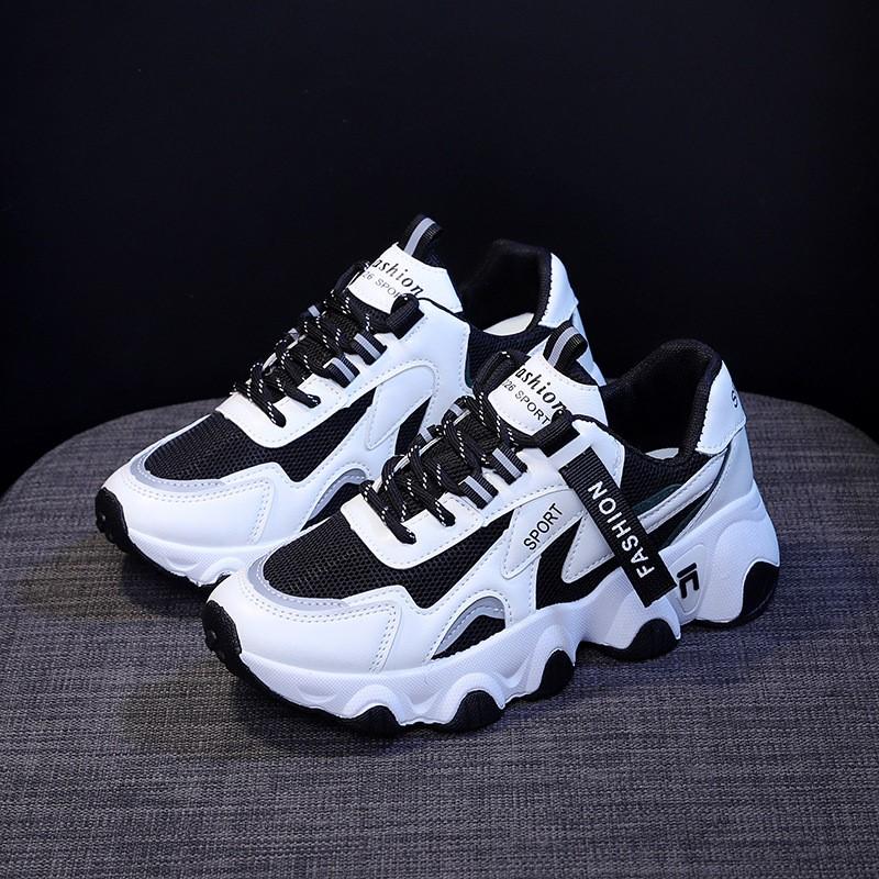 Sneakers Trendy Mesh Platform Sneakers Leather Shoes Breathable Socofy Casual Sports Shoes Women Flats