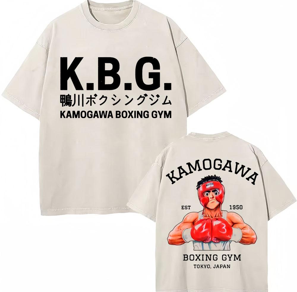 

Vintage Washed Tshirts Anime Hajime No Ippo Kamogawa Boxing Gym Makunouchi KGB T Shirts Unisex Women Loose Cotton Summer T Shirt S