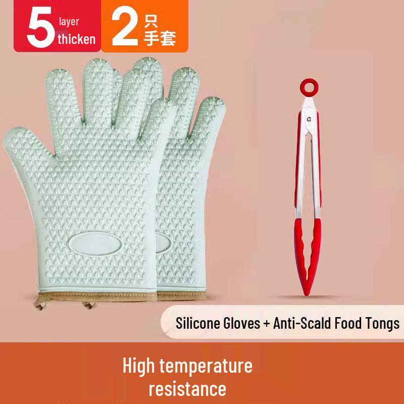Heat-Resistant Silicone Oven Gloves: Anti-Scald, Non-Slip, Thickened for Baking and Steaming.