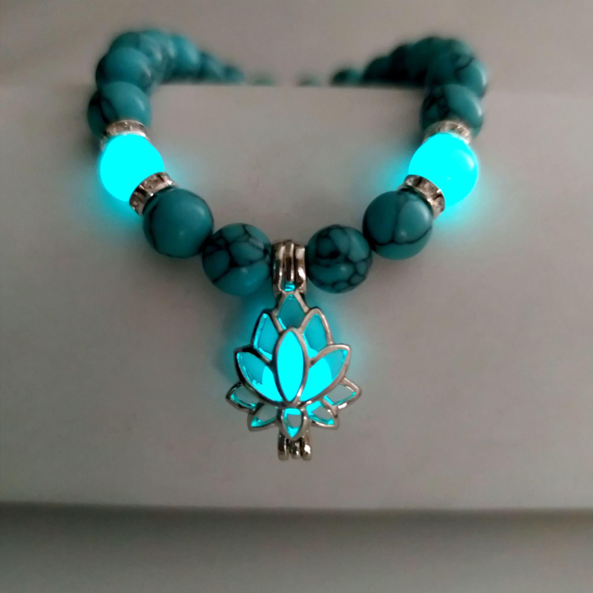 Turquoise Lotus Energy Yoga Bracelet - European & American Style, Luminous Beaded Accessory.