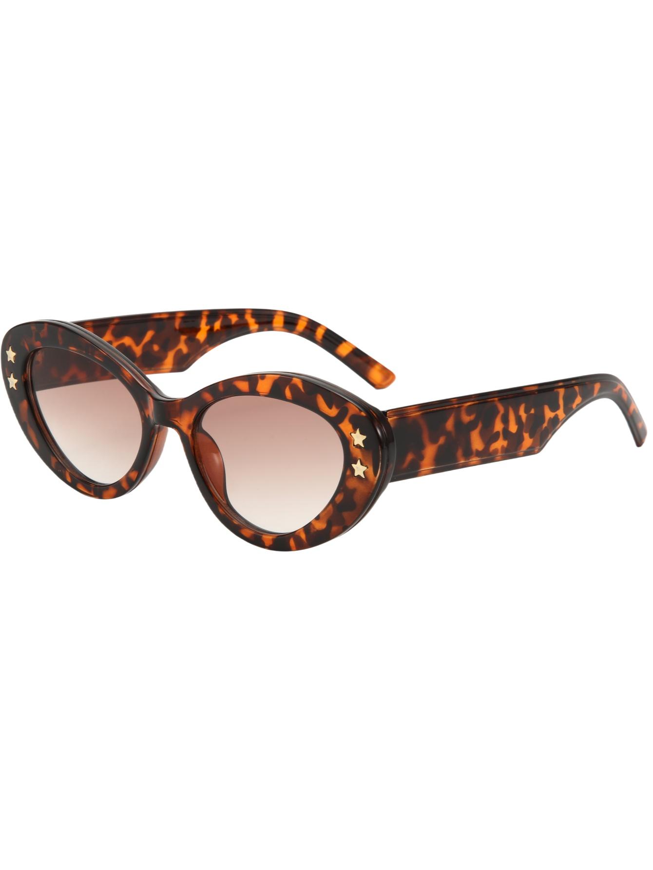 

New cat s eye trend personality fashion five-pointed star accessories contrast Joker sunglasses коричневый