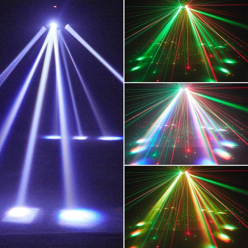 150W LED Beam Moving Head Light Red Green Laser Disco Light Four Head Rotating Lamp Remote Control for DJ Party Birthday