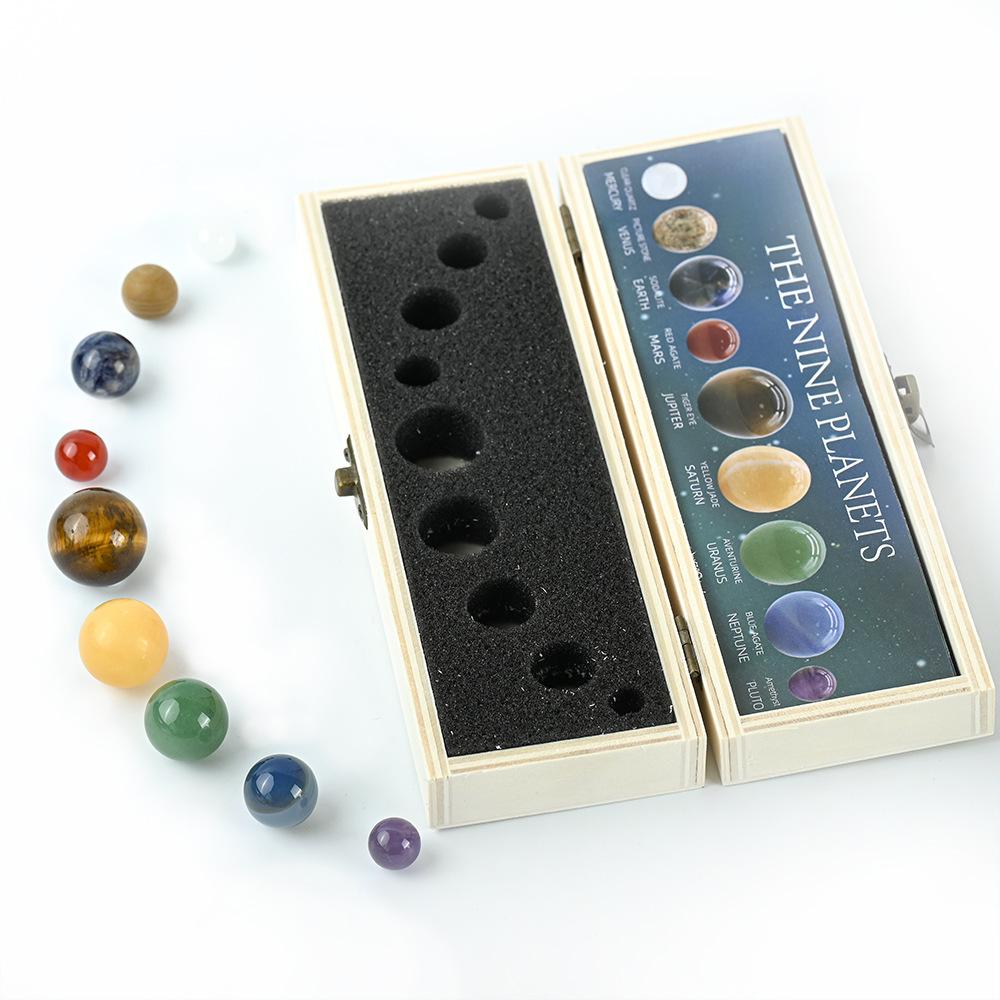 Natural Crystal Galaxy Model Ornament-Solar System 9 Planets Sphere Ball Gemstones Set Healing Gift Home Office Desk Decor