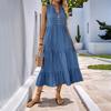 Women's V-Neck Button Detail Ruffled Maxi Dress In Blue, Beige, Green, Pink – Sleeveless Casual Summer Dress