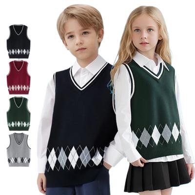Teen Waistcoats Kids Knit Vest Boys & Girls School Uniform Sweater Vest 100% Cotton V-neck Pullover Preppy Style Children Tops