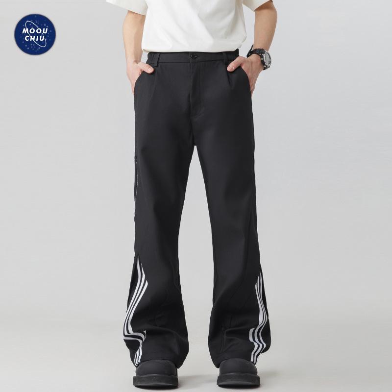 Muchi Odzież Męska: Dekonstruowane Spodnie High Street Luźne z Szerokimi Nogawkami na Zamek