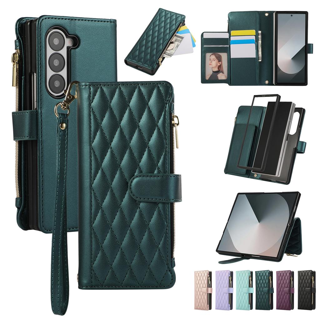 Crossbody Zipper Card Solt Fragrant Leather Wallet Case For Samsung Galaxy Z Fold 6 5 4 3 5G Fold6 Fold5 Bag Lanyard Strap Cover