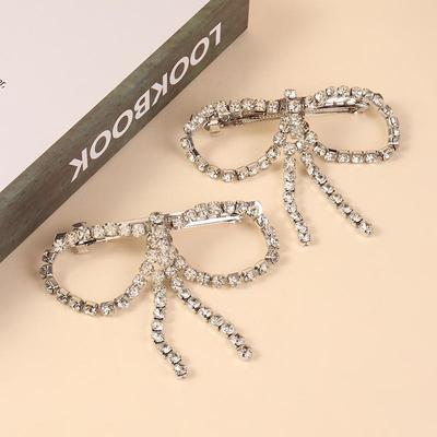 Elegant Rhinestone Bow Hair Clip: Korean Spring Clip In High-End Light Luxury Style