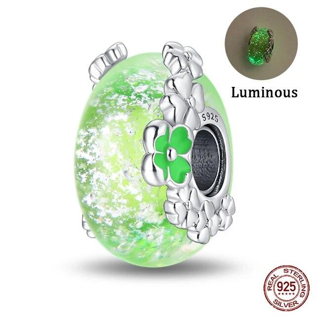 100 %925 Sterling Silver Colorful Butterfly Flower Luminous Glass Charms Beads Fitfashion Original Bracelets Fine Diy Jewelry