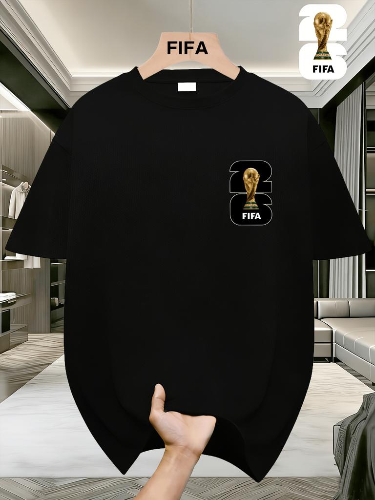 FIFA World Cup Football Men's Fashionable Short-sleeved T-shirt with a US, Canada and Mexico Themed Print. A Casual and Comfortable Summer T-shirt