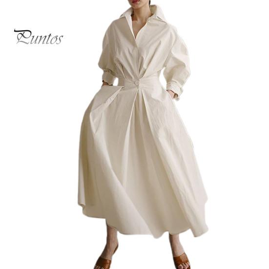 

Женское платье-рубашка с длинным рукавом на пуговицах, повседневное платье-миди А-силуэта, длинное платье с воротником-лацканами для офисных вечеринок и пляжа S абрикосовый