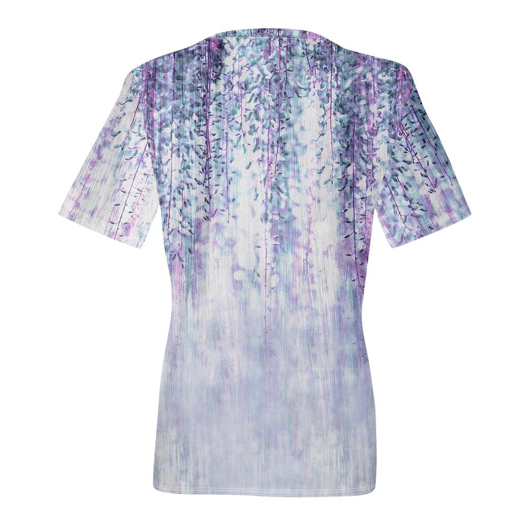 Short Sleeve Womens Tops  Floral Print Vintage Fashion Casual Loose With V Neck Plus Size Shirts