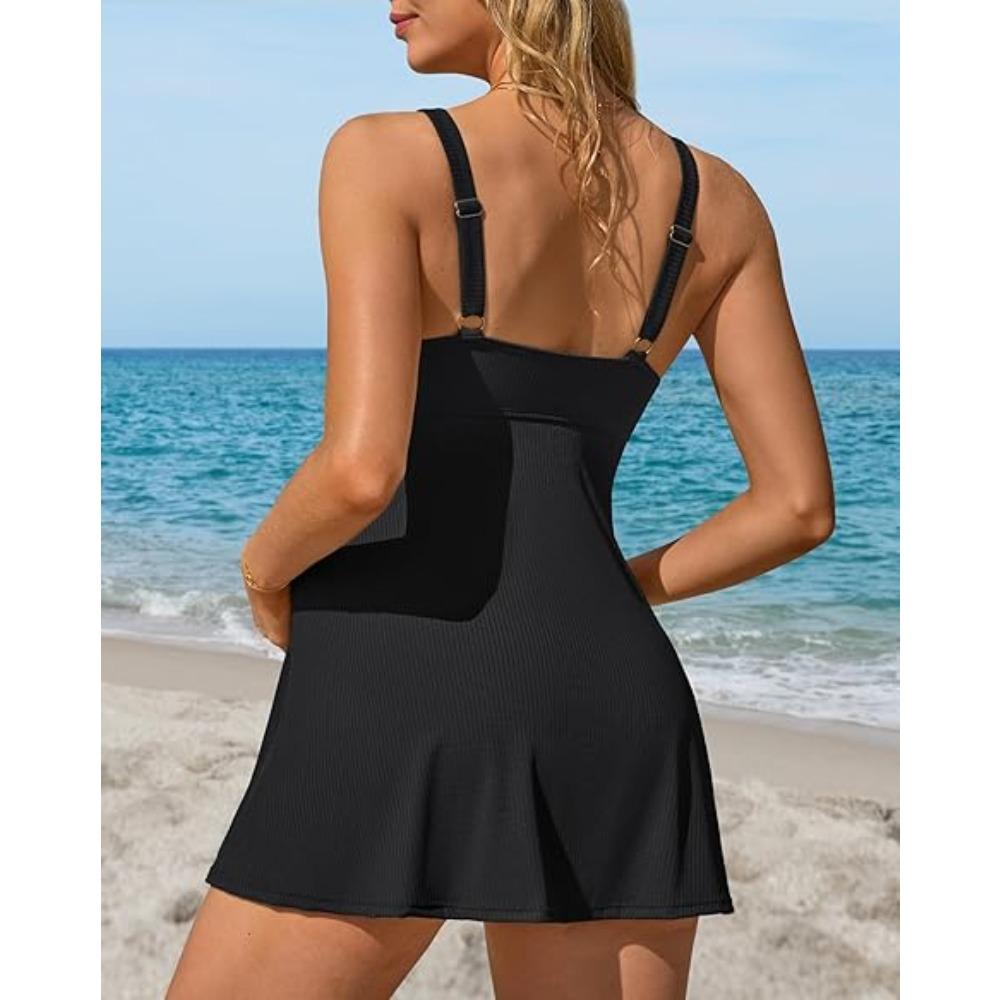 CHARMLEAKS Women Maternity Swimsuit Ribbed Pregnancy Swimwear Front Cross Supportive Swim Dress Cute Bathing Suit