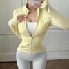 Lässige Sport Slim Reißverschluss Langarm Jacke Damen Stehkragen Stretch Einfarbig Top