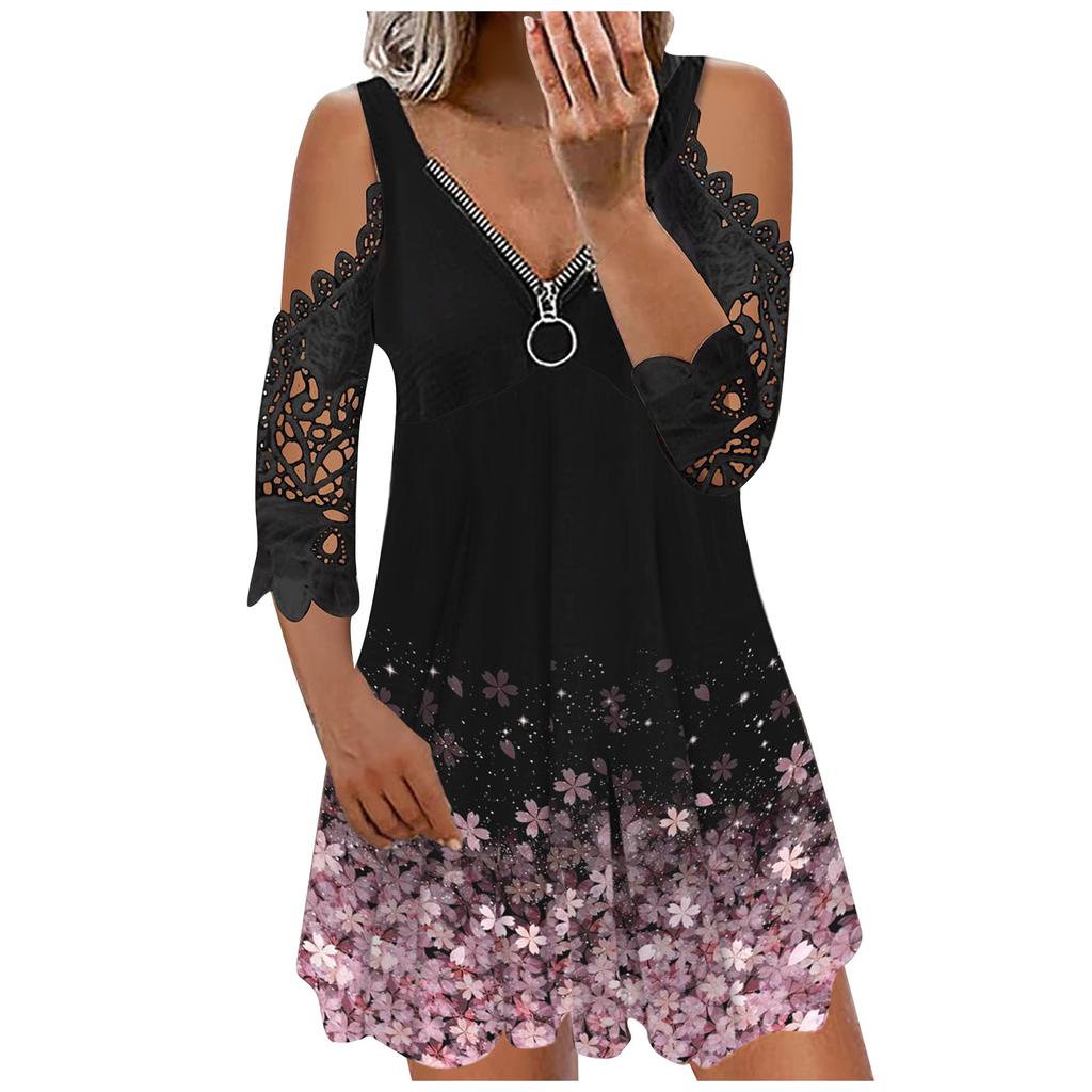 Women's Fashion Cool Printed Casual Off Shoulder Elegant Dress