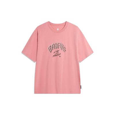 Badfive Letter Print Crew Neck T-Shirt Men Tops Apricot Pink AHSU427-6