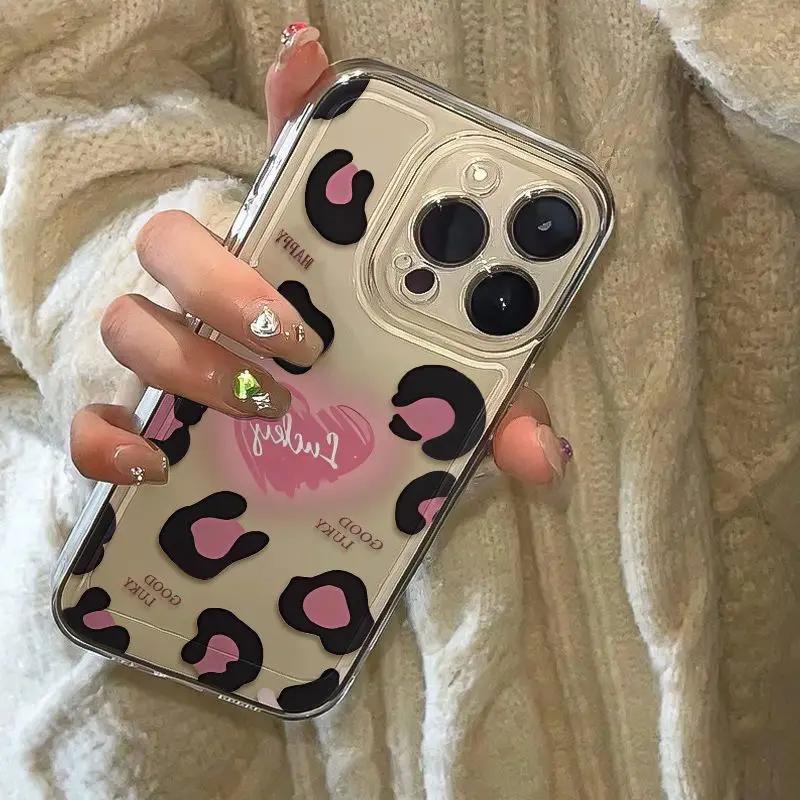 Good Lucky Pink Leopard Print Phone Case For Samsung Galaxy S23 S24 S22 S25 Ultra Plus Cover For Galaxy S24+ S23+ S22+ S25+ Fund