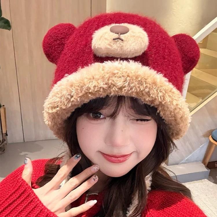New Bear Ears Wool Hat Women's Autumn and Winter Thickened Face Small Bag Head Lei Feng Hat Ear Protector Bag Hat
