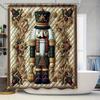 Classic Nutcracker Soldier Shower Curtain , Green Gold Uniform Design for Traditional Christmas Bathroom