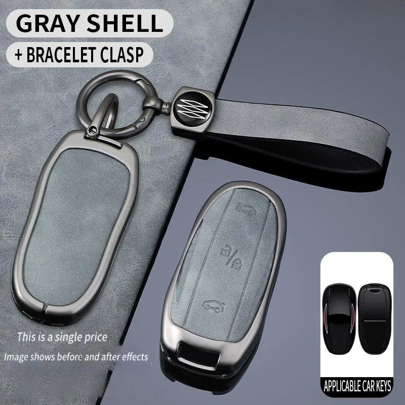 Kmkm Zinc Alloy Leather Car Key Cover Case Shell Fob For Tesla Model 3 Model Y X S Key Shell Bag Holder Protector Accessorie