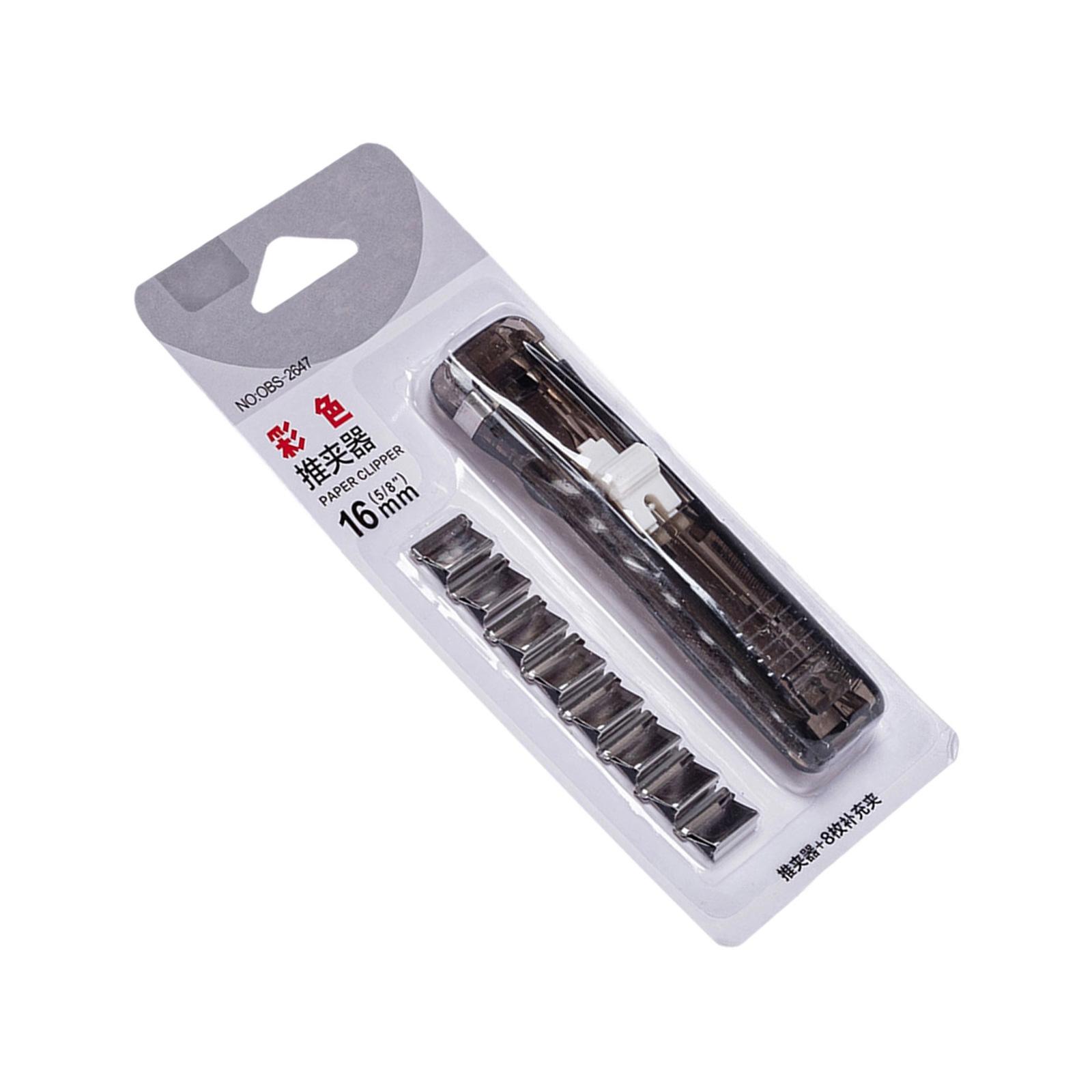 Handheld Paper Clamp Dispenser with 8 Metal Paper Clamp Refills 40 Sheets Capacity File Clip For Document Organization