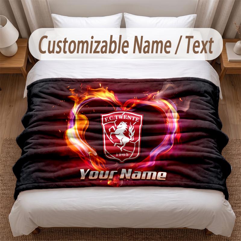 FC Twente Printed Flannel Blanket Custom Name Text Soft Warm Throw For Bedroom Holiday Gift