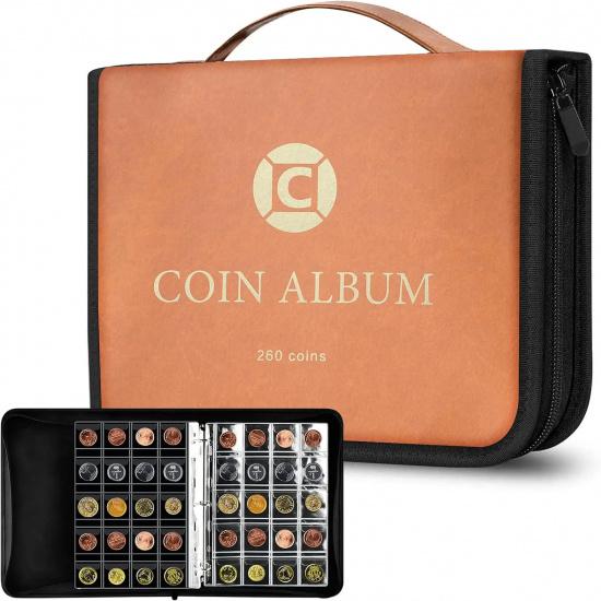 Coin Collection Book Holder for Collectors, 260 Pockets Coins Collecting Album with Zipper and Handle. Coin Display Storage  bag