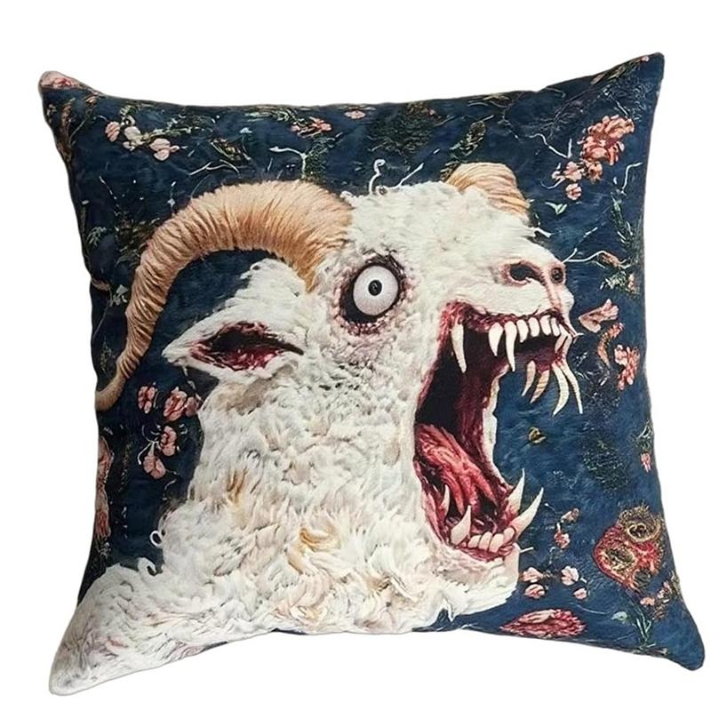 Goat Screaming Sofa Cushion Pillowcase Sofa Living Room Decoration Imitation Embroidery Short Plush Pet Themed Home Decoration