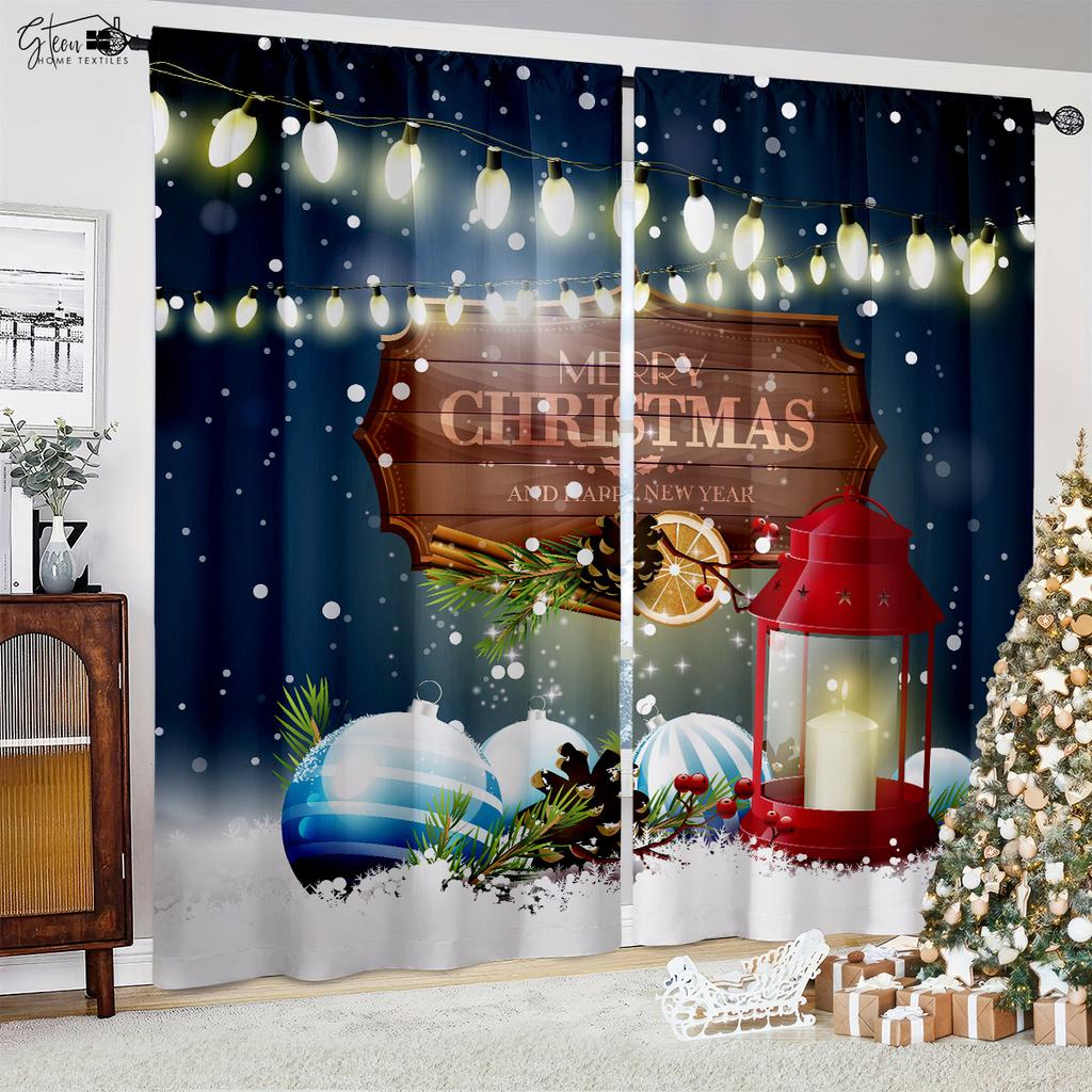 Christmas 3D Printed Curtains Christmas Tree Santa Pumpkin Carriage Gift Living Room Children's Room Holiday Decoration Curtains