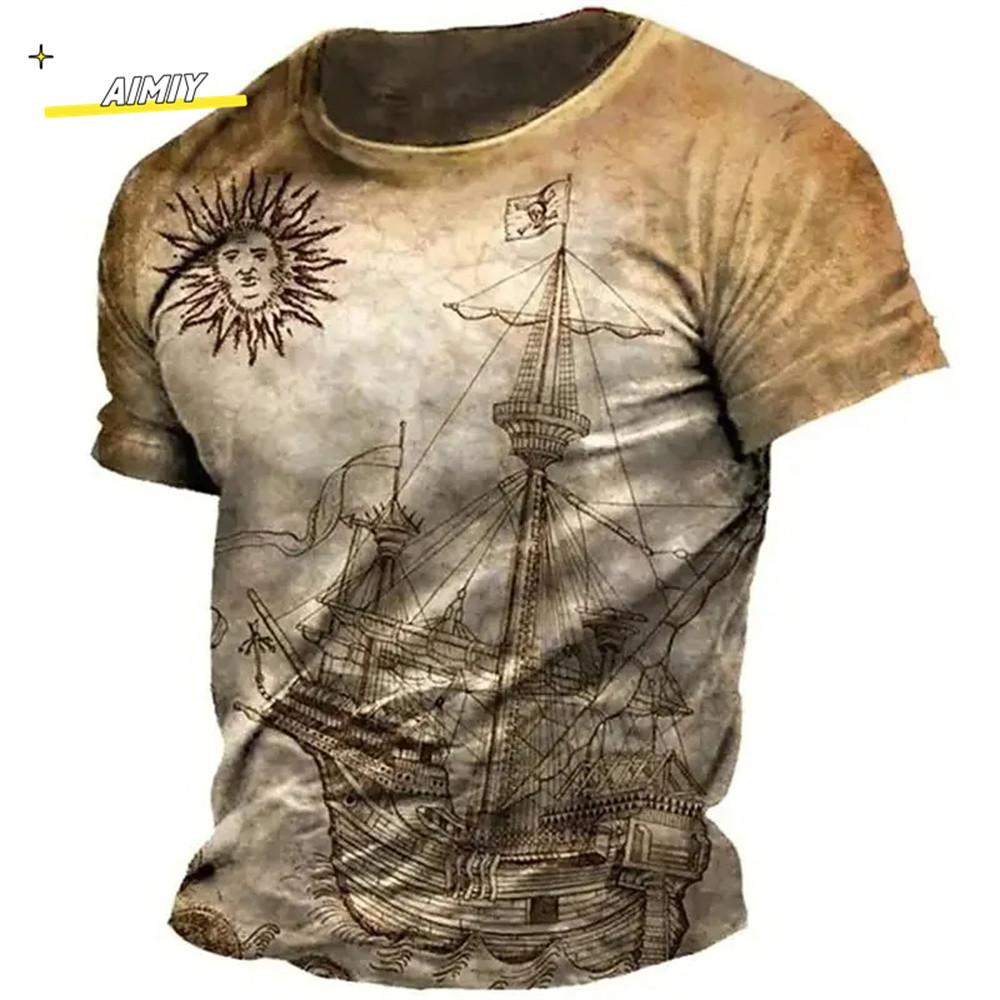 

Vintage Summer Compass Pattern 3D Printed Short-sleeve Men s T-shirts Loose Daily Men Clothing Casual Streetwear 6XL