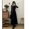French Niche Style Large Size Hepburn Style Small Black Dress Bow Long Sleeve Dress Covering the Stomach, Showing Thinness and Super Personality