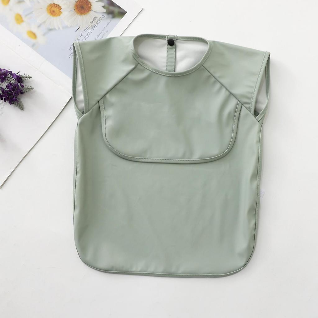 Reversible Waterproof PU Baby Feeding Shirt with Rice Pocket - Short Sleeves, Anti-Stain