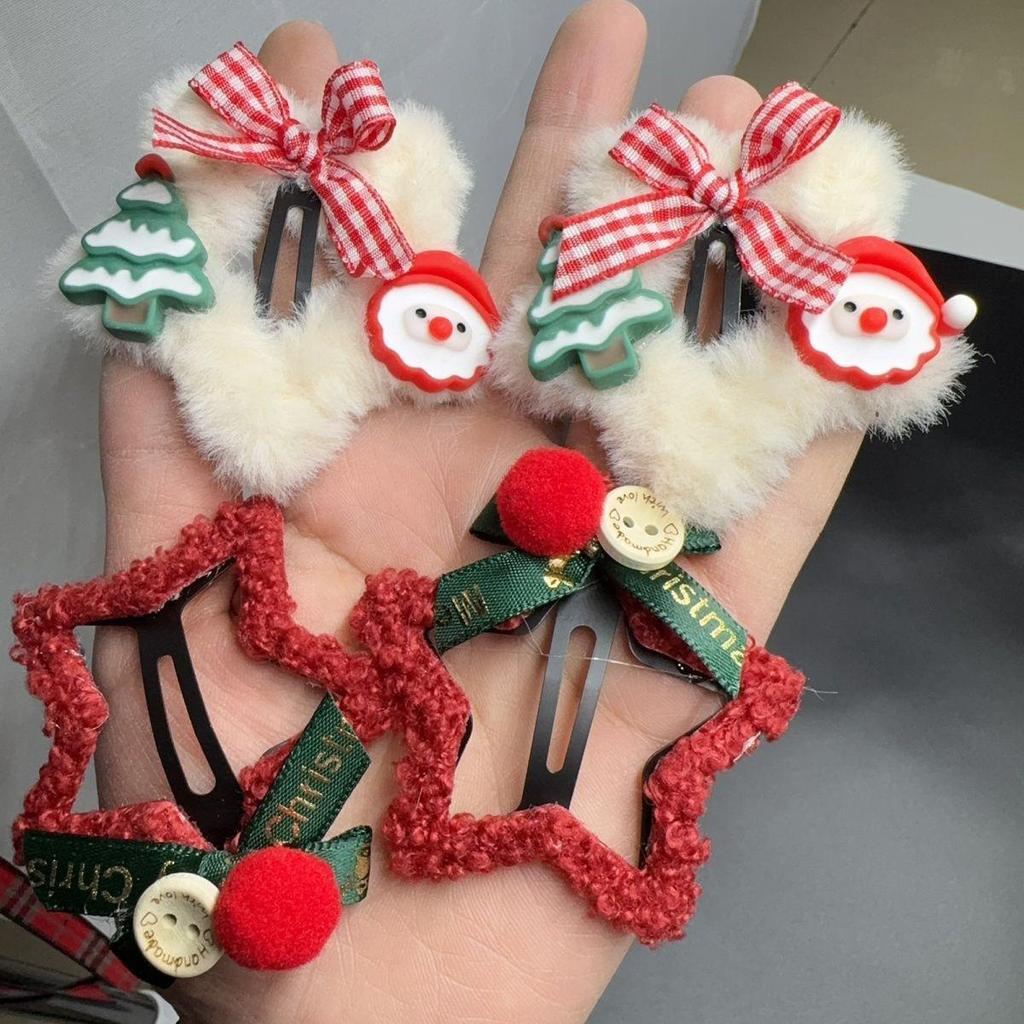 Red Plush Star Hair Clip Bow for Christmas & New Year