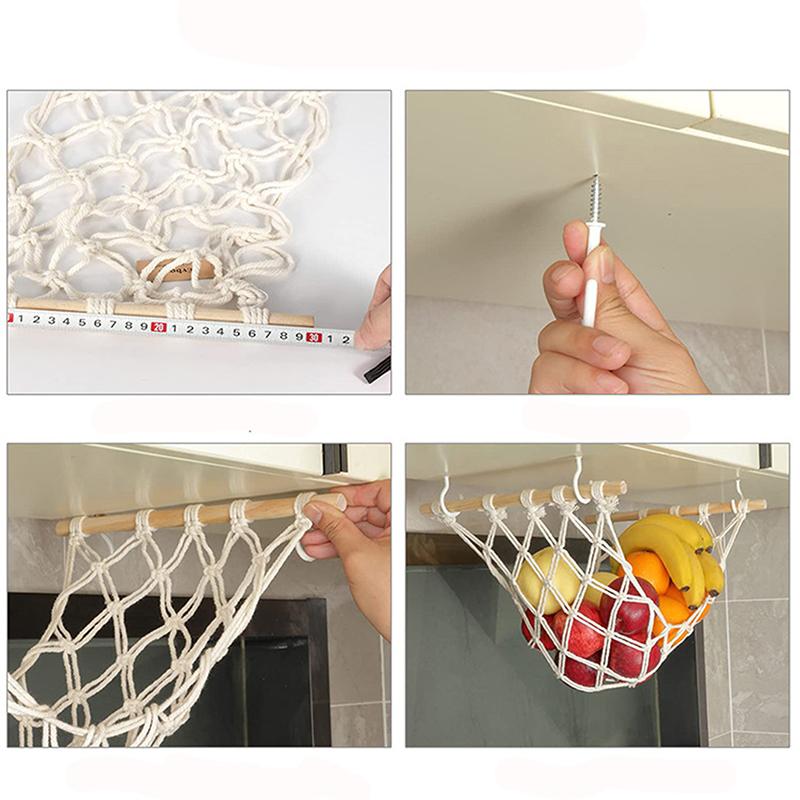 Kitchen Under Cabinet Net Storage Bag Handmade Weaving Vegetable and Fruit Hanging Basket Hanging Bed