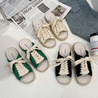 New Fashion Women Summer Lace-up Casual Canvas Sandals Fashion Flat-bottomed Sports Slippers Open Toe Flats Sandals Shoes