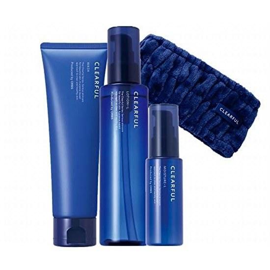 CLEARFUL ORBIS medizinisches Quasi-Arzneimittel 3-Schritte-Set Reinigungsschaum Lotion Feuchtigkeitscreme Erfrischendes Haarband inklusive Akne empfindliche Haut Hautpflege Reiniger