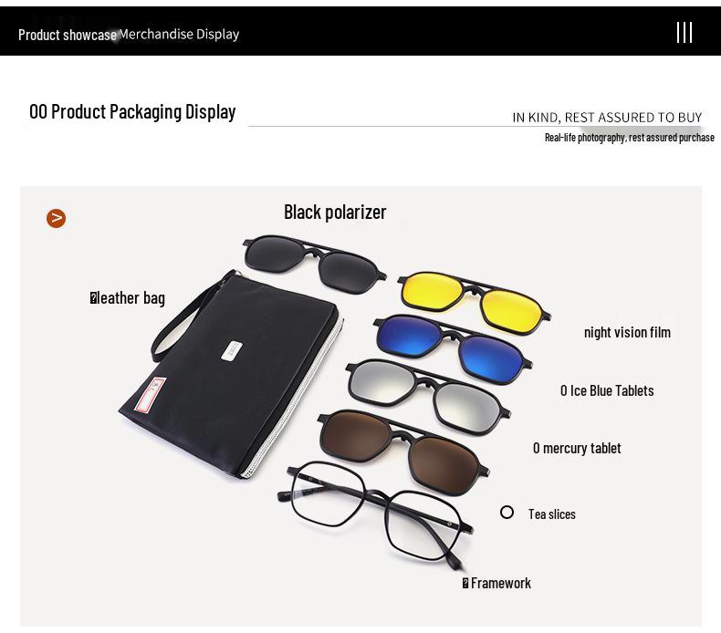 TR90 5-Piece Magnetic Clip-On Polarized Sunglasses Set with Pouch for Men & Women