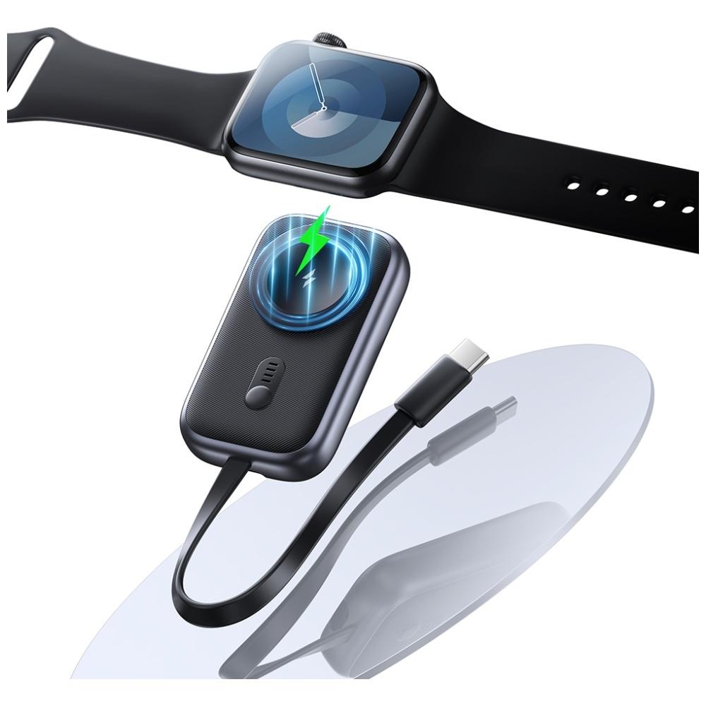 2-in-1 Induction Charger Usams CD245 for Apple Watch with 1200mAh Powerbank + USB-C Cable Titanium