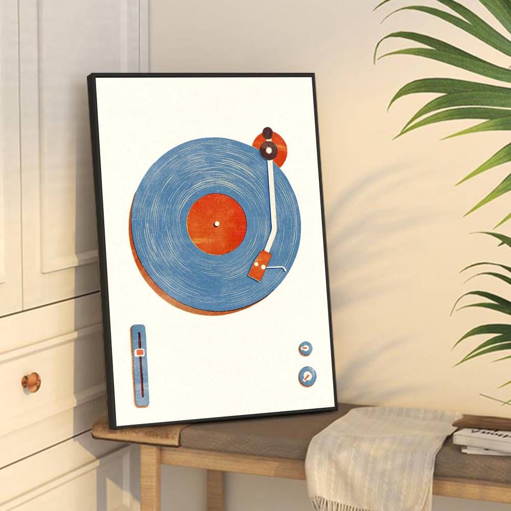 Retro Vinyl Record Print Mid Century Music Minimal Pastel DIY Sticky Poster Fancy Wall Sticker for Living Room Bar Decoration