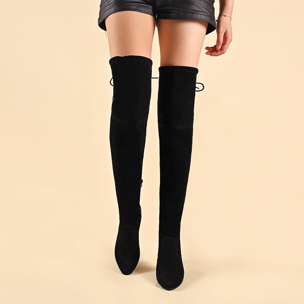 Fashion Winter Over The Knee Women Boots 2024 New Stretch Fabrics High Heel Slip On Shoes Pointed Toe Long Boots Women Thigh High Boots
