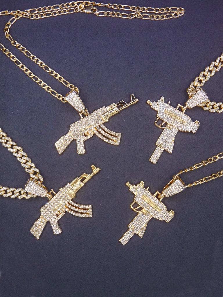 Men's Hip Hop 14K Gold Plated AK Gun Pendant Necklace Rhinestones Daily Party Wear Fashion Zircon Accessory